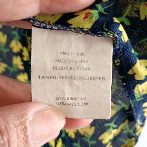 Lily White Navy Blue & Yellow Ditsy Floral Print S/S Poly Chiffon Blouse Shirt M - Picture 5 of 6